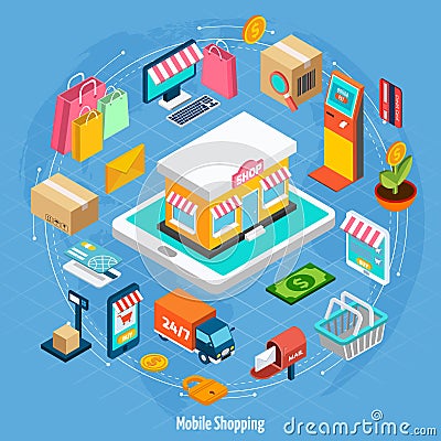 Mobile Shopping Isometric Concept Vector Illustration