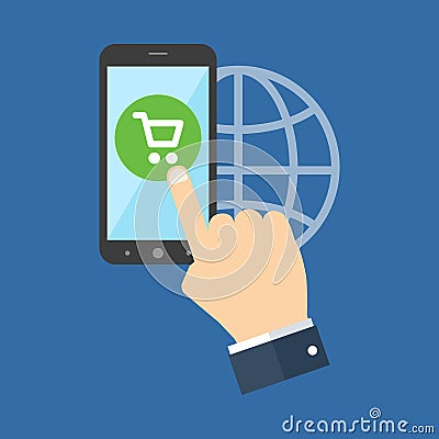 Mobile shopping, marketing concept. Flat design. Vector Illustration