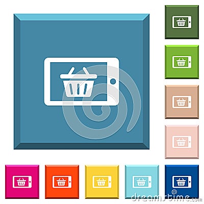 Mobile shopping white icons on edged square buttons Stock Photo