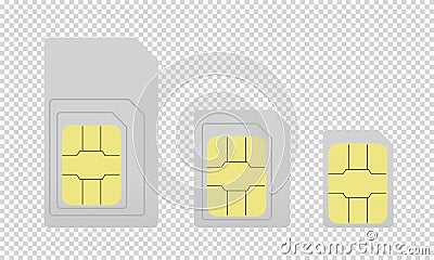 Mobile Sim Cards Different Sizes - Vector Illustrations - Isolated On Transparent Background Vector Illustration