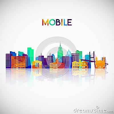 Mobile skyline silhouette in colorful geometric style. Vector Illustration