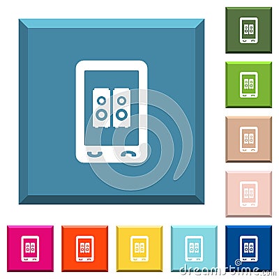 Mobile speakerphone white icons on edged square buttons Stock Photo