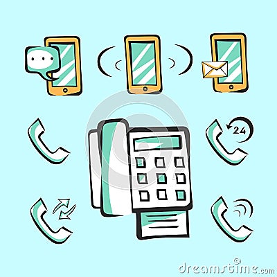 Mobile and stationary phone icons for app and web. Vector pop art signs Stock Photo