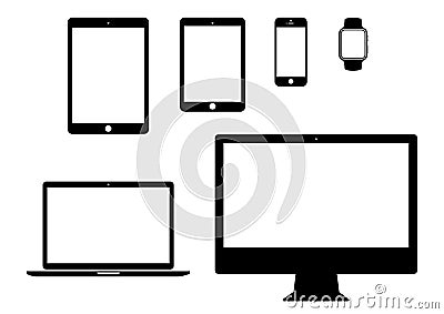 Mobile, tablet, laptop, computer gadget icon set Vector Illustration