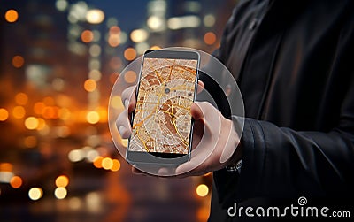 mobile taxi concept background human hand holding Generative AI Stock Photo