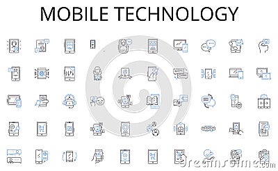 Mobile technology line icons collection. Diagnosis , Treatment , Illness , Emergency , Infection , Surgery , Therapy Vector Illustration
