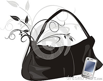 Mobile telephone and womanish bag Vector Illustration