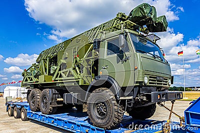 Mobile three-coordinate radar station of the Russian Army at the exhibition Stock Photo