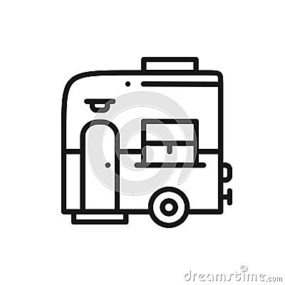 Mobile Trailer Line Icon. Camping Caravan Trailer Home. Vector Illustration