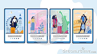 Mobile Travel App with Female Tourist on Vacation Vector Illustration