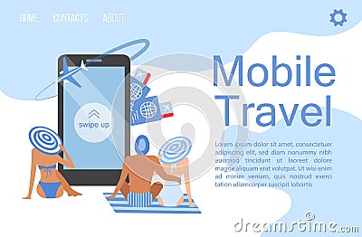 Mobile travel app poster in flat style Vector Illustration