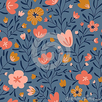 Trendy seamless floral ditsy pattern. Fabric design with simple flowers. Vector cute repeated pattern for baby fabric, wallpaper Vector Illustration