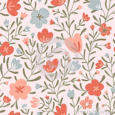 Trendy seamless floral ditsy pattern. Fabric design with simple flowers. Vector cute repeated pattern for baby fabric, wallpaper Stock Photo