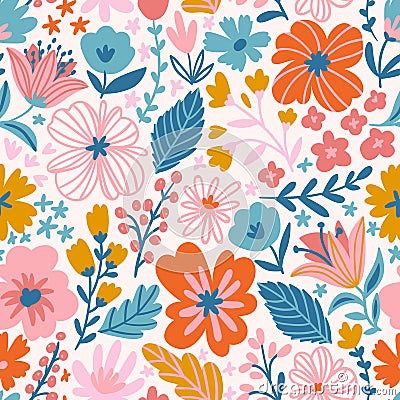 Trendy seamless floral ditsy pattern. Fabric design with simple flowers. Vector cute repeated pattern Vector Illustration