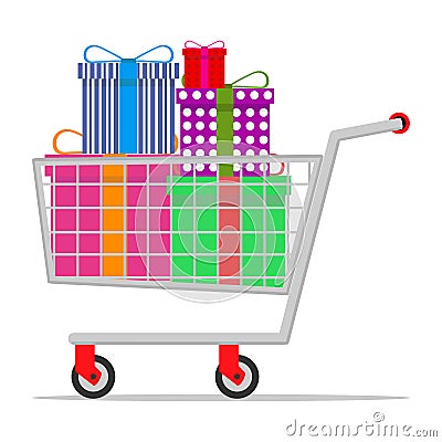 Mobile trolley with gifts Cartoon Illustration