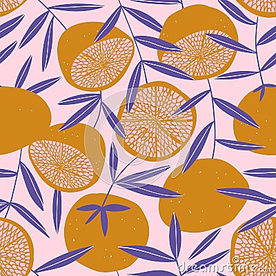 Tropical seamless pattern with grapefruit. Fruit repeated background. Vector bright print for fabric Vector Illustration