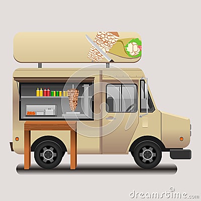 Side View Mobile Turkish Kebab Food Truck Vector Illustration Vector Illustration
