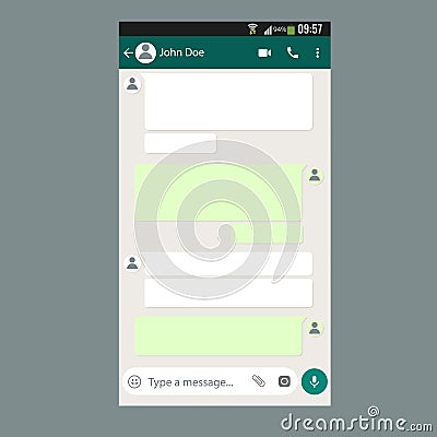 Mobile UI kit Chat app template on smartphone screen. Vector Illustration