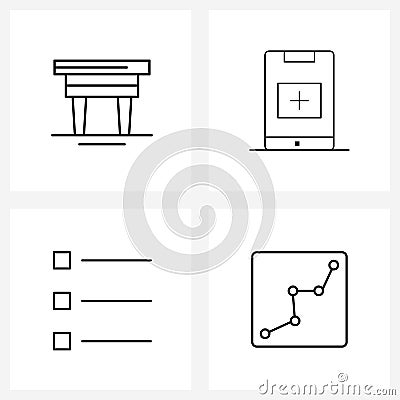 Mobile UI Line Icon Set of 4 Modern Pictograms of business, list, furniture, interface, bullet Vector Illustration