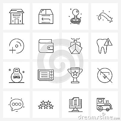 Mobile UI Line Icon Set of 16 Modern Pictograms of down, pointer, shipment, direction, gears Vector Illustration