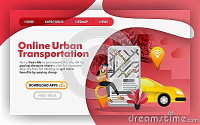 Mobile urban city transportation Flat Vector Illustration Concept, Online delivery taxi service. Easy to use for website, banner, Vector Illustration