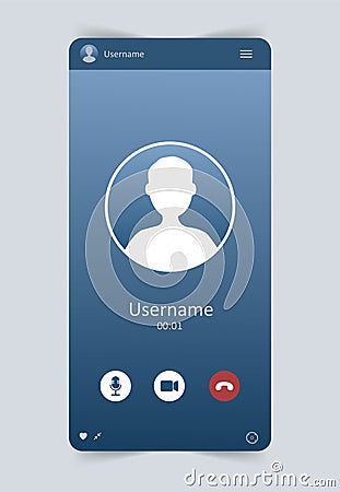 Mobile video chat interface. User web video call window. Concept of social media, remote communication, video content Vector Illustration