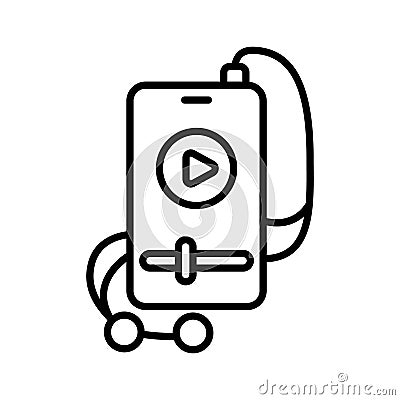 Mobile video music with handsfree, amazing icon of mobile video music Vector Illustration