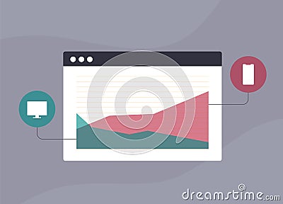 Mobile vs Desktop Usage Statistics. Mobile data traffic growth rates. SEO Mobile-first indexing - optimize marketing for Vector Illustration