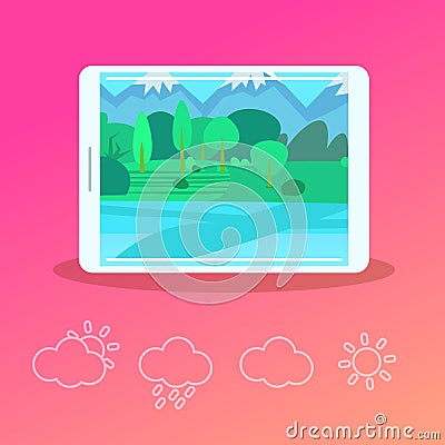 Mobile weather forecast application interface concept for design work and animation flat Vector Illustration