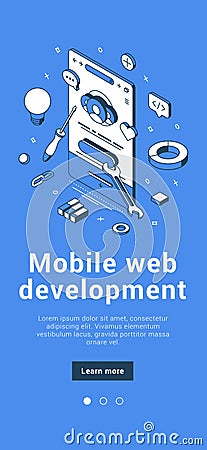 Mobile web application development debug smartphone screen testing usability interface vector Vector Illustration