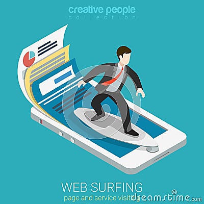 Mobile web surfer infographics flat 3d vector isometric Vector Illustration