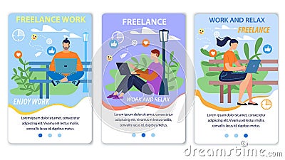 Mobile Webpage Flat Set Promoting Freelance Work Vector Illustration