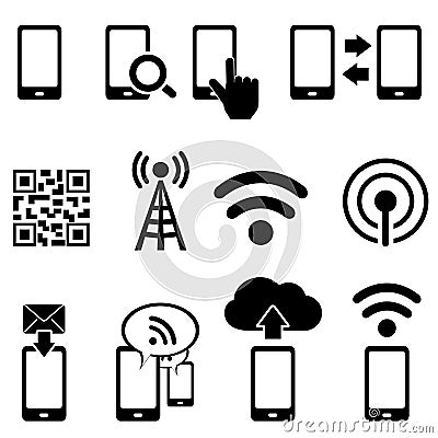 Mobile and wifi icon set Vector Illustration