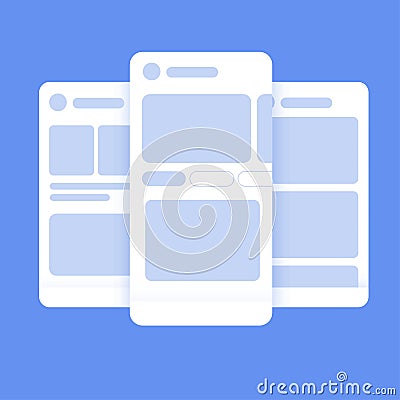 Mobile wireframes management sitemap vector mockup. The illustration of mobile design template isolated on blue background. Pop-up Vector Illustration