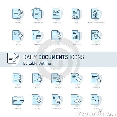 Document icon, Thin line icons, Assessment, Contract, legal, Corporate Business Agreement Publication Education Document col Vector Illustration