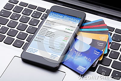 Mobilephone With Online Banking App Stock Photo