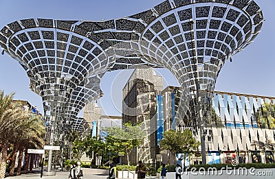 Mobility District with artificial modern tree structures at World Expo 2020 Editorial Stock Photo