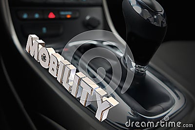 Mobility Gear Shift Car Vehicle Transportation Word 3d Illustration Stock Photo