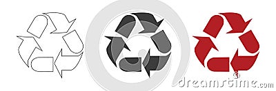 Mobius icons set. Plastic recycling symbols. Triangle signs with isolated arrows. Vector illustration Cartoon Illustration