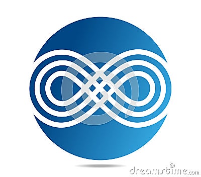 Mobius loop made of three lines in white on blue circle Vector Illustration