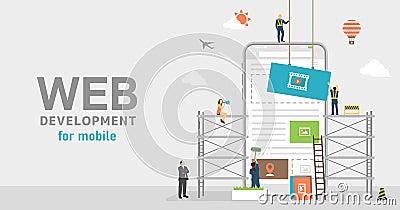 Mobile web development concept vector banner illustration Vector Illustration