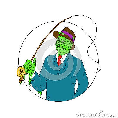 Mobster Fisherman Fly Rod Reel Grime Art Vector Illustration