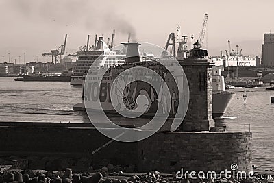 Moby Lines ferry in harbour Editorial Stock Photo