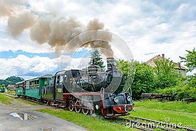 The Mocanita steam train on the Sovata-Campul Cetatii Route, Mures county, Romania Stock Photo