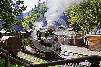 Mocanita steam train for tourists. Editorial Stock Photo