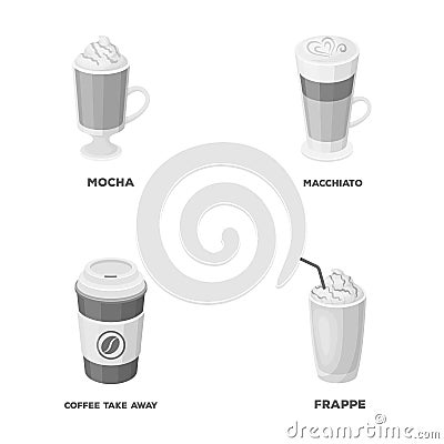 Mocha, macchiato, frappe, take coffee.Different types of coffee set collection icons in monochrome style vector symbol Vector Illustration