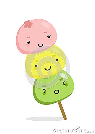 Mochi character design. Japanese cartoon desserts. vector illustration in a flat style. Vector Illustration