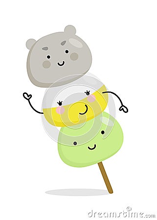 Mochi character design. Japanese cartoon desserts. vector illustration in a flat style. Vector Illustration