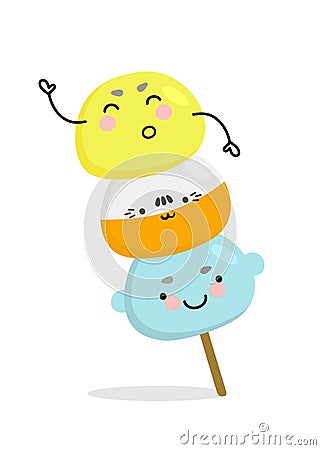 Mochi character design. Japanese cartoon desserts. vector illustration in a flat style. Vector Illustration