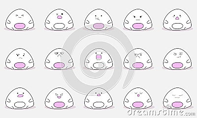 A set of cute stickers with emotions on a cartoon mochi. Stock Photo